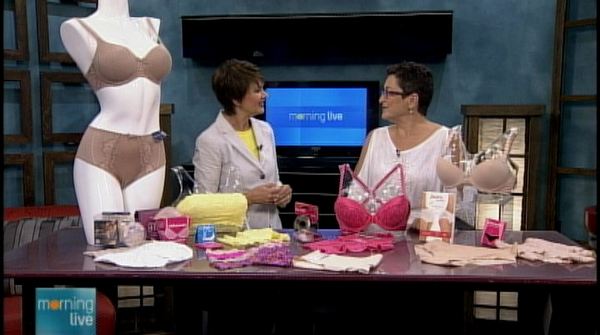 Liliana Mann of Linea Intima shows Annette Hamm some summer lingerie, Morning Live, June 20, 2013