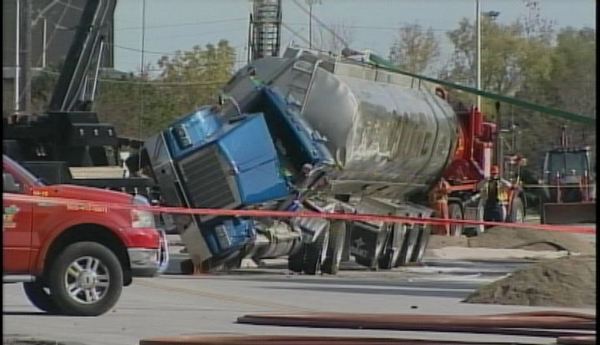 Tanker truck rollover clean up is slow