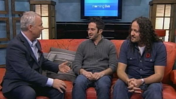 Bob Cowan with (l-r) Guest House director Aaron Wolf and Hamilton Film Festival director Nathan Fleet; Morning Live, November 7, 2013