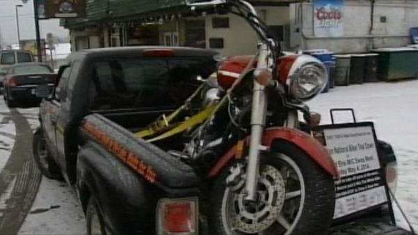 Motorcycle on truck, Port Dover, December 13, 2013