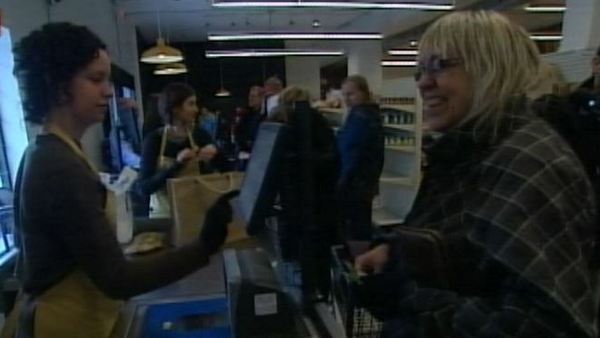 Shoppers at grand opening of Hamilton's Mustard Seed Co-Op; January 24, 2014