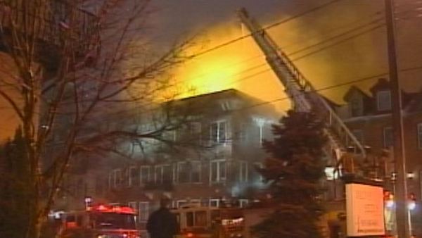 Fire destroys Pasadena Apartments, built in 1914; Hamilton, February 20, 2014