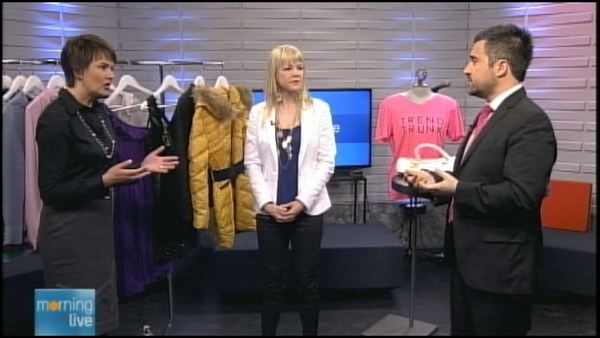 Annette Hamm with Shannon Laity and Sean Snyder of Trend Trunk; Morning Live, February 28, 2014