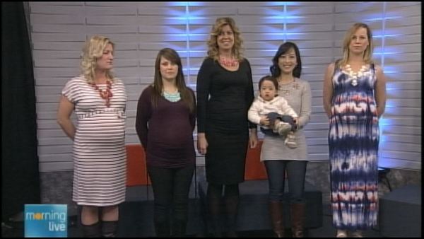 Models wearing maternity fashion from Bump Boutique; Morning Live, March 6, 2014