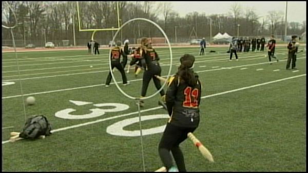 McMaster University students playing quidditch; Hamilton, March 29, 2014