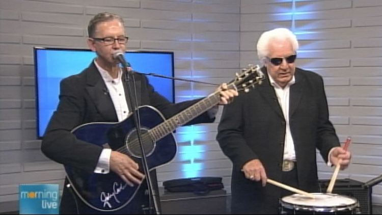 Johnny Cash tribute artist Paul Anthony with Cash's original drummer, W.S. 'Fluke' Holland; Morning Live, July 3, 2014