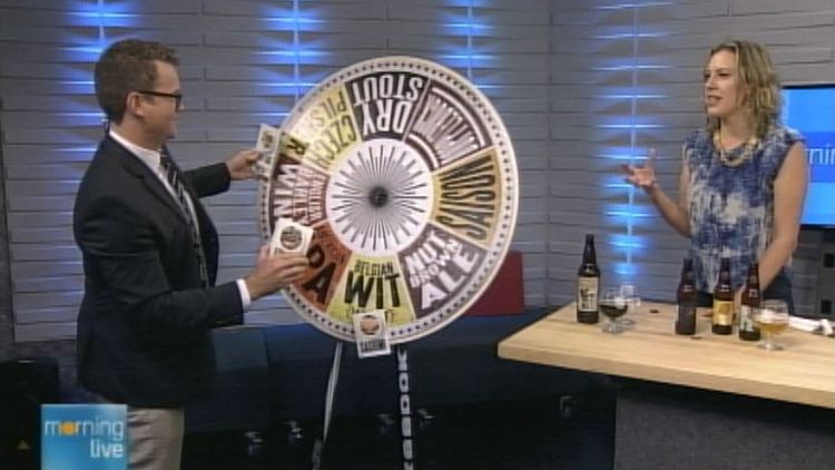 Tim Bolen and the 'wheel of beer' with beer expert Crystal Luxmore; Morning Live, July 22, 2014