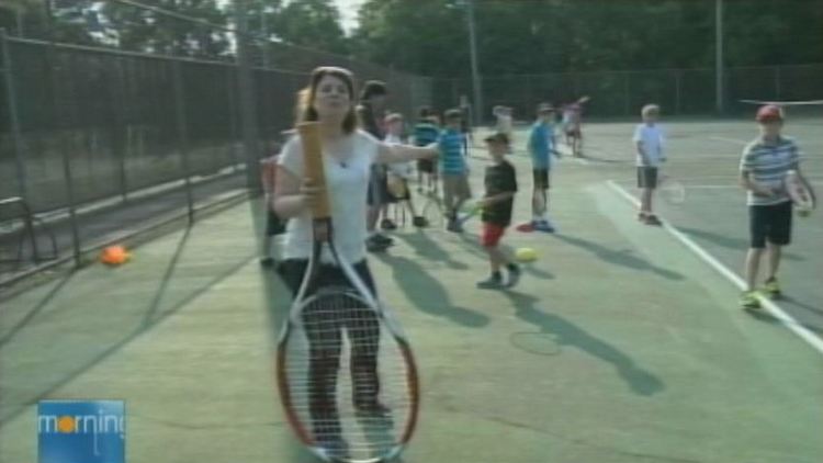 Today Lorie DeAngelis forehand and backhand swings at the Stoney Creek Tennis Club.