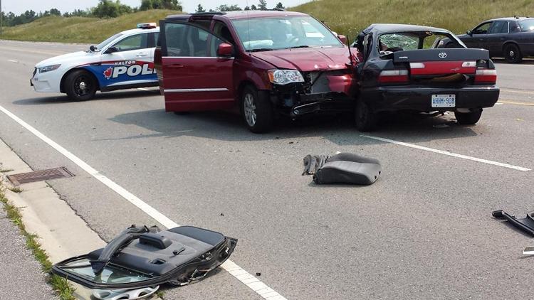 Wreckage from a head-on collision on Derry Rd, Milton, August 7, 2014