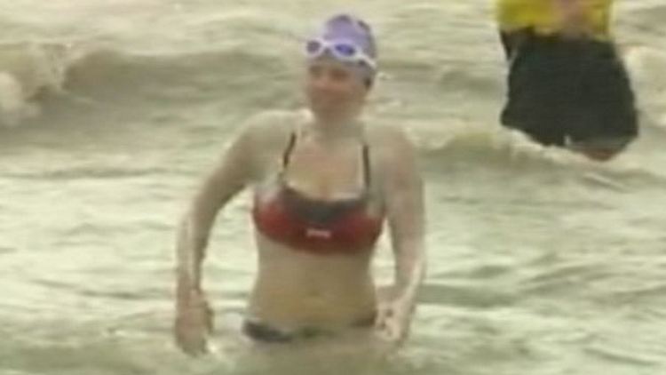 Annaleise Carr emerges from Lake Erie; Port Dover, September 1, 2014