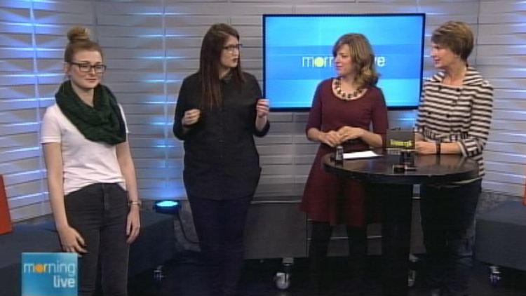 (l-r) model, Joanna Birch, Natalie Sexton & Annette Hamm; Morning Live, September 8, 2014