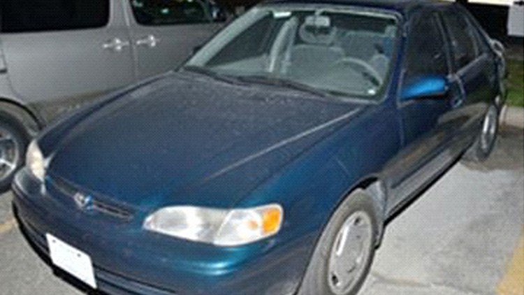 A Toyota four-door sedan similar to one wanted in the Frigo murder case