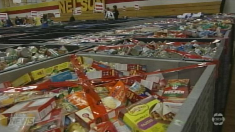 Food from the Eagles food drive at the Nelson H.S. gym