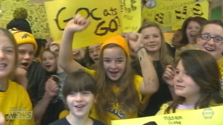 School kids celebrate black and gold Friday