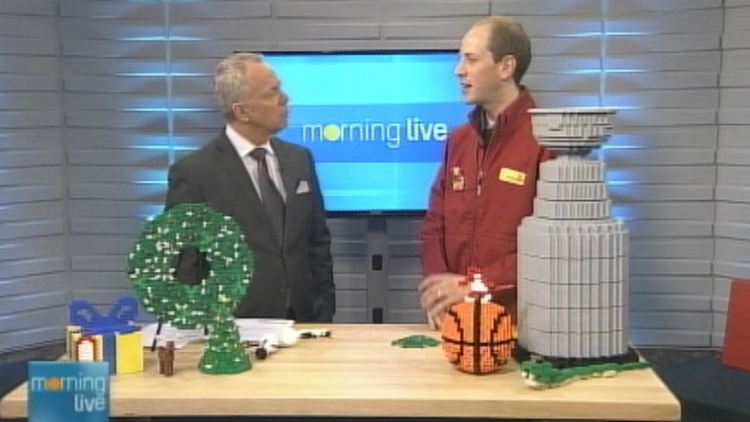 Bob Cowan with Legoland master builder Noel Straatsma; Morning Live, December 10, 2014