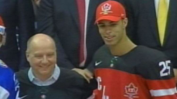 Darnell Nurse accepting Team Canada player of the game honours