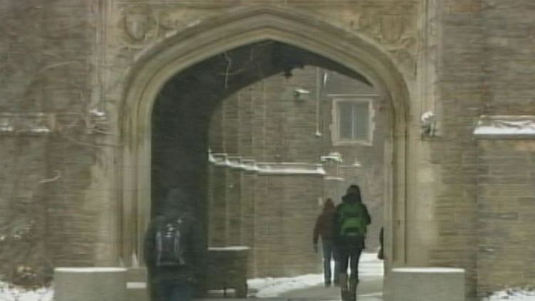 Students walk through McMaster University campus; Hamilton, January 12, 2015