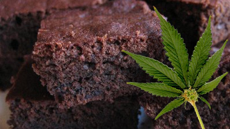 Photo illustration of marijuana and a brownie