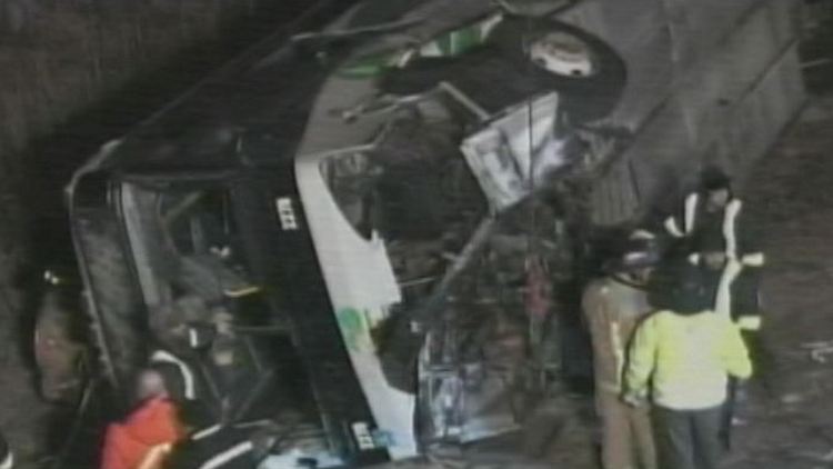 Police examine a GO bus that rolled on to its side; Vaughan, September 14, 2015