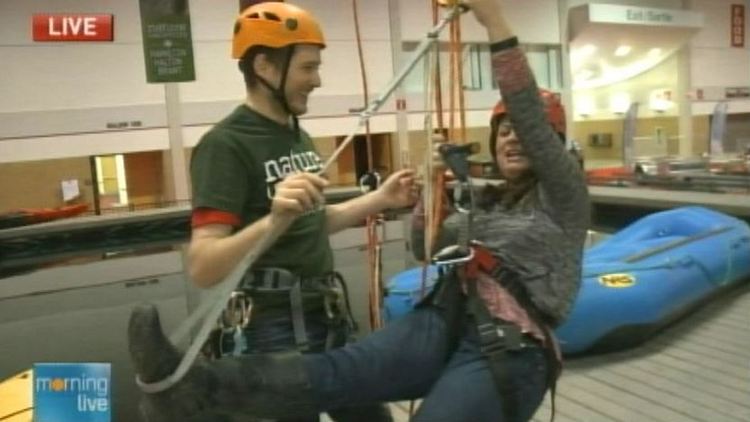 Lori DeAngelis gets hung up in a climbing harness; Morning Live, February 6, 2015