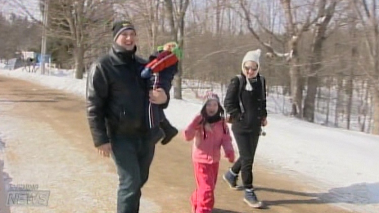 A family out for a Familyt Day hike; Burlington, February 16, 2015