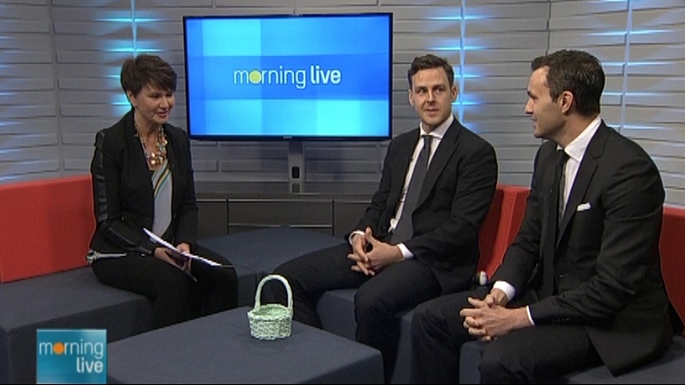 Annette Hamm with Dan Wynnyk and Adam Doering of the CIBC Wood Gundy Waterfront Group; Morning Live, April 7, 2015