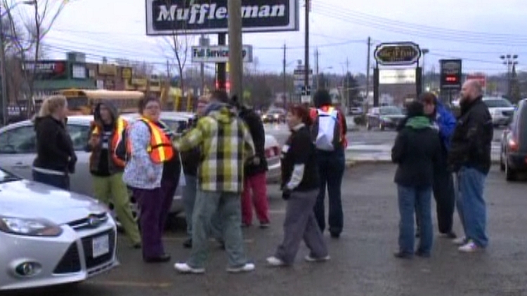 Strikers outside the Community Care Access Centre in St Catharines; April 10, 2015