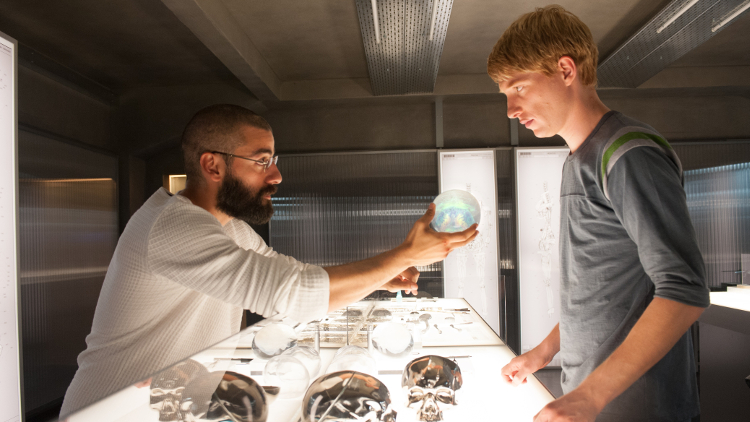 Oscar Isaac and Domhnall Gleeson, in Ex Machina. Courtesy of Mongrel Media.