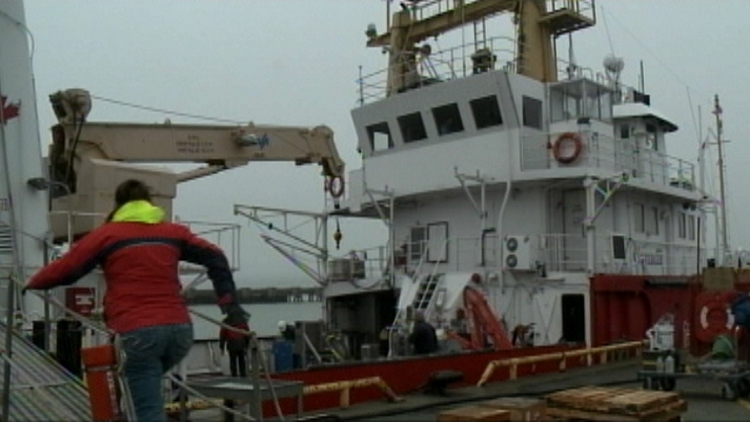 The Canadian Coast Guard ship Limnos docked at the Canada Centre for Inland Waters; Burlington, April 9, 2015