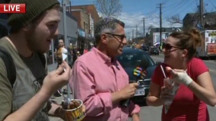 Matt Hayes gets people on the street to sample some of Sew Hungry's offerings; Hamilton, May 1, 2015