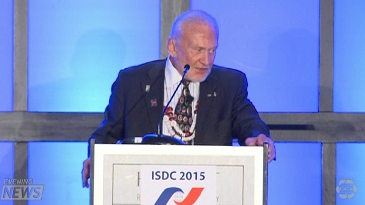 Buzz Aldrin speaks at space development conference in Toronto.