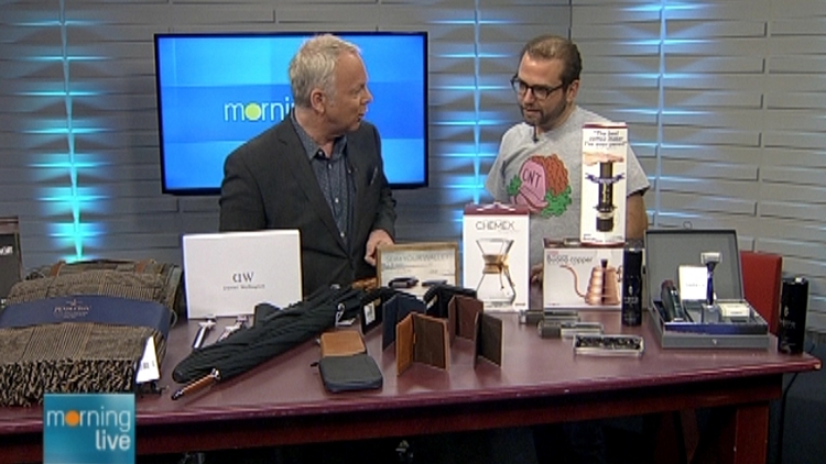 Bob Cowan with Oliver Knutton of O's Clothes; Morning Live, June 15, 2015