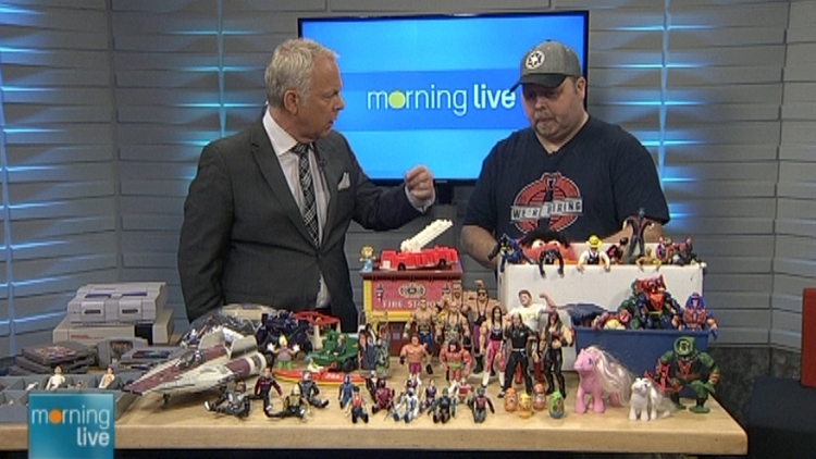 Bob Cowan with Brian Heddle of Bounty Hunter Toys; Morning Live, June 19, 2015