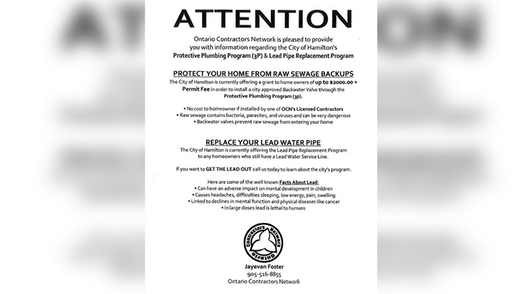 A flyer being warned about by city of Hamilton officials