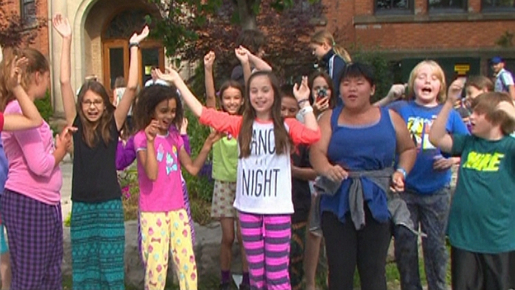 Kids at Earl Kitchener public school in Hamilton celebrate the end of the school year; June 25, 2015