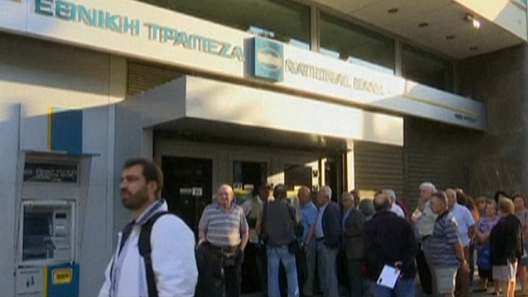 A lineup outside a bank in Athens, Greece, June 29, 2015