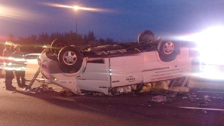 Overturned van near Winston Churchill Blvd