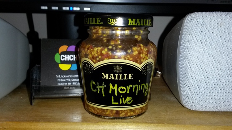 A custom jar of Maille CH Morning Live mustard; July 10, 2015