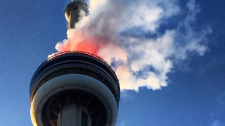 Smoke from CN Tower Thursday night