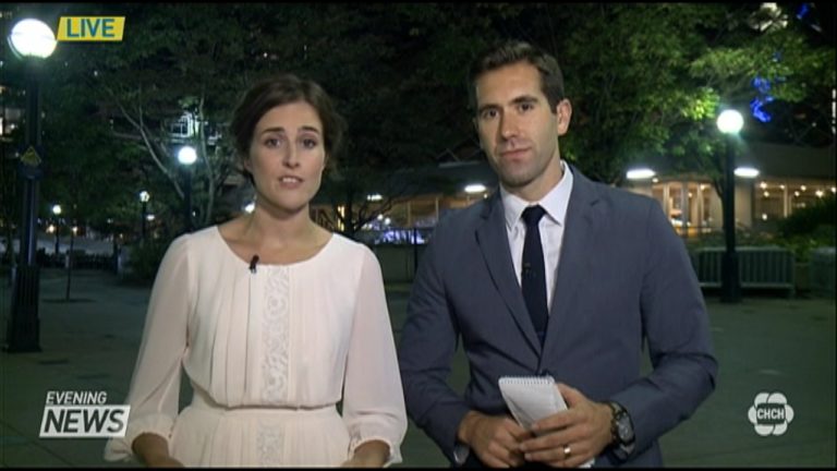 Melissa Raftis and Sean Leathong reporting on night five of TIFF; Evening News at 11, September 14, 2015