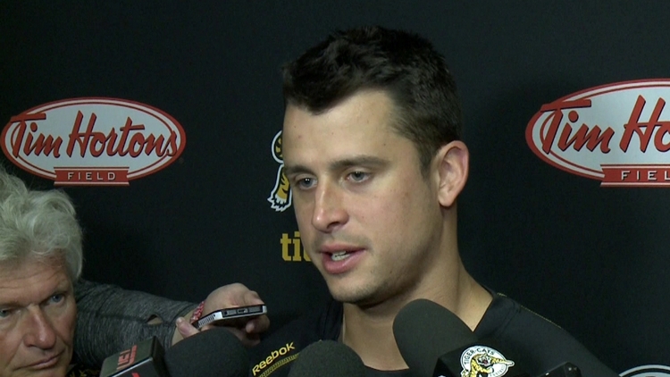 Hamilton Tiger-Cat Zach Collaros addresses media; September 22, 2015