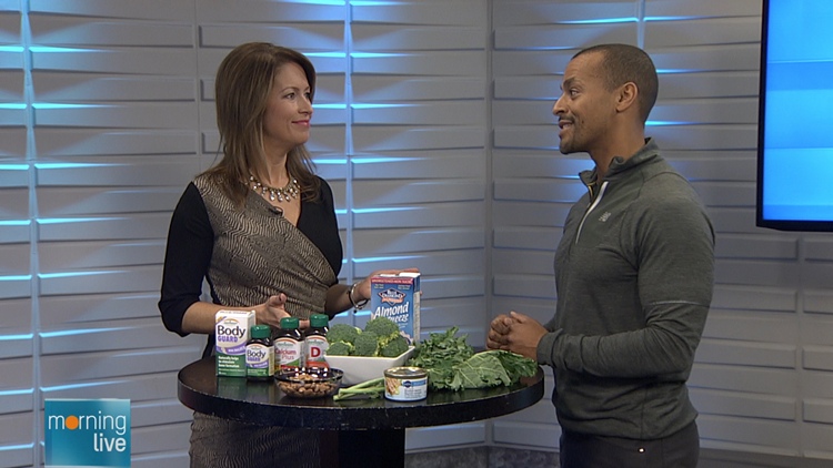 Lesley Stewart with fitness expert Brent Bishop; Morning Live, October 27, 2015