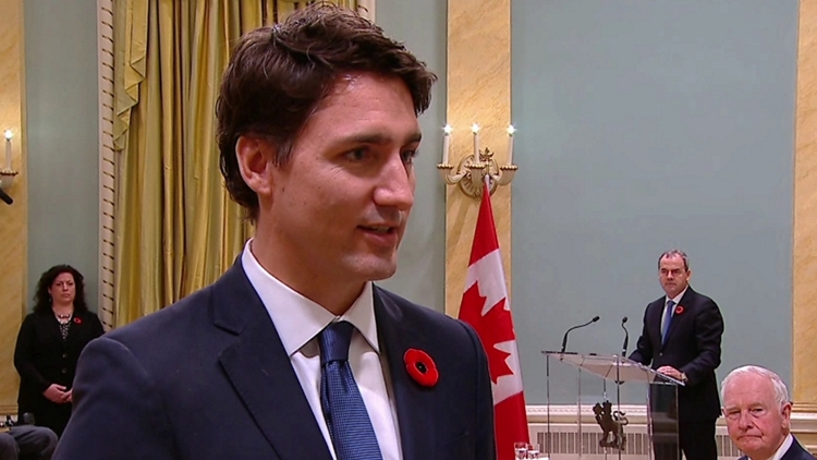 Justin Trudeau being sworn in as Canada's 23rd prime minister; Ottawa, November 4, 2015