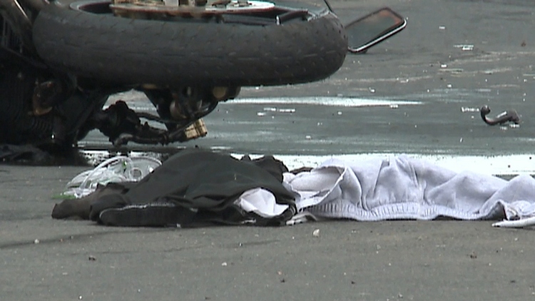 The clothes removed from a motorcyclist after a crash; Stoney Creek, November 5, 2015