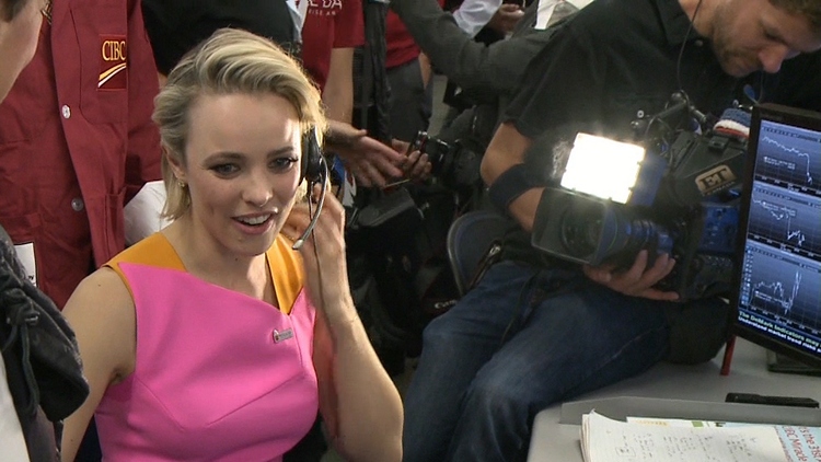 Actress Rachel McAdams on the CIBC trading floor for Miracle Day; Toronto, December 2, 2015