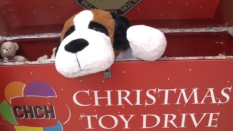 Toys in the Eastgate Square collection box for the 2015 CHCH Christmas Toy Drive