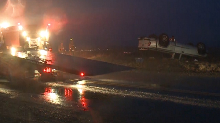 Icy road conditions appear to be the cause of a truck rollover in Flamborough