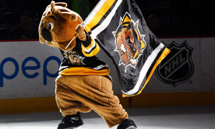 Dog on glass, Hamilton Bulldogs mascot Bruiser up to his ol…