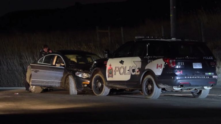 Car rams into police cruiser after high-speed chase