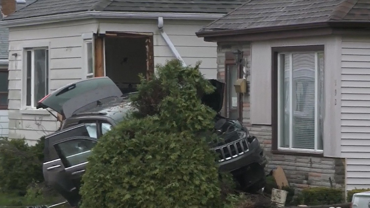 Car crashes into two homes in Hamilton’s east end
